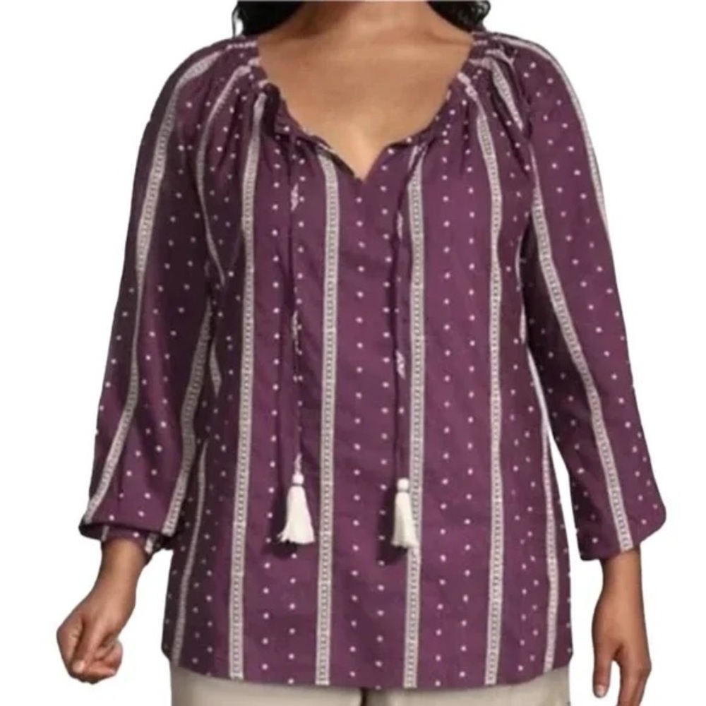 Lane Bryant Embroidered Boho Peasant Blouse Plum 14/16